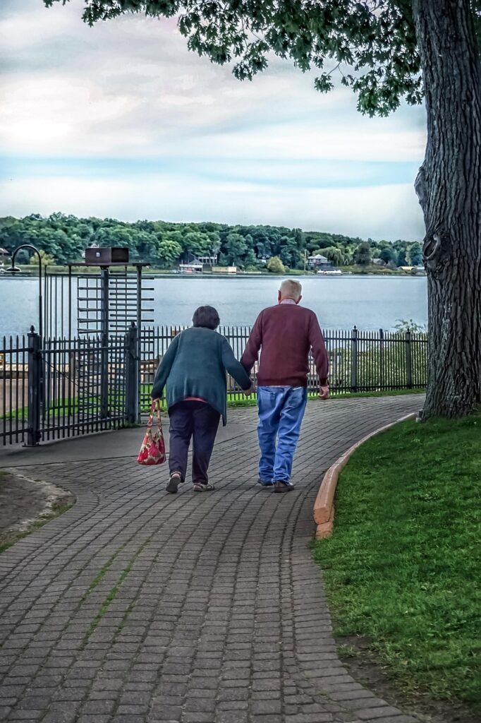 couple, elderly, senior, people, together, old, love, walking, exercise, happy, nature, seniors, summer, park, retirement, loving, hands